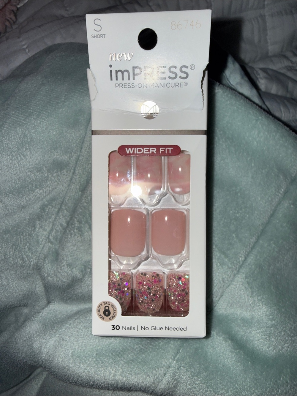 imPRESS Nude Pink Press-On Nails with Pink Glitter & Marble Accents